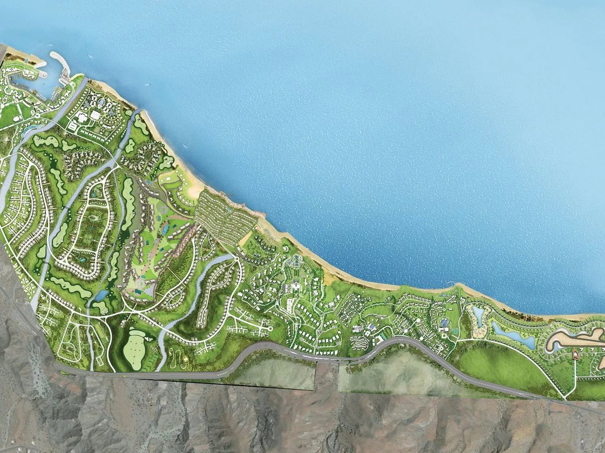 Master plan of the Jebel Sifah resort along the coast