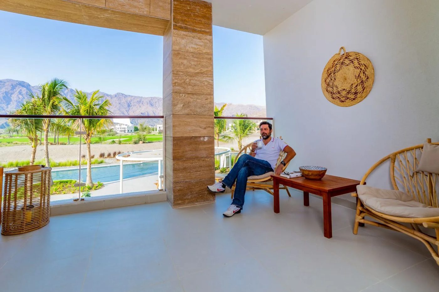 Jebel Sifah — terrace with sea and mountain views